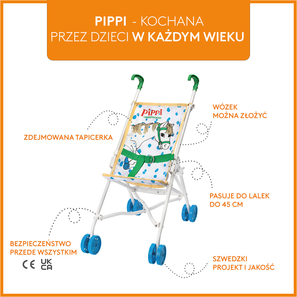 Wózek spacerowy dla Lalek  z motywem konika Pippi